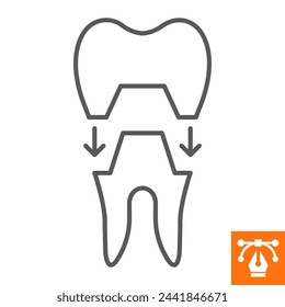 Dental crown line icon, outline style icon for web site or mobile app, dentistry and treatment, tooth restoration vector icon, simple vector illustration, vector graphics.