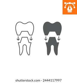 Dental crown line and solid icon, outline style icon for web site or mobile app, dentistry and treatment, tooth restoration vector icon, simple vector illustration, vector graphics.