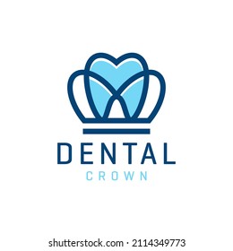 Dental crown medical care line outline icon logo design Premium