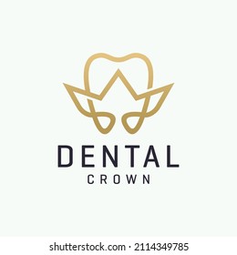 Dental crown medical care line outline icon logo design Premium