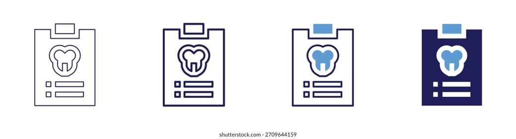 Zahnkronen-Symbol in 4 verschiedenen Stilen. Dünne Linie, Linie, Fette Linie, Duotone. Duotone-Stil. Bearbeitbarer Strich.