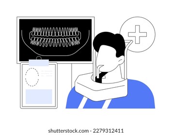 Dental CT scan abstract concept vector illustration. Man undergoing panoramic dental X-ray, cone beam computed tomography, diagnostic procedures, medical examination abstract metaphor.