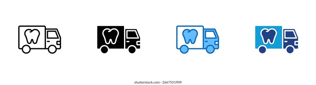 Dental Delivery Design de Vetor de Ícone de Estilo Múltiplo - caminhão de entrega com um ícone de dente, representando o transporte de produtos dentários, clínicas móveis e logística de fornecimento oral