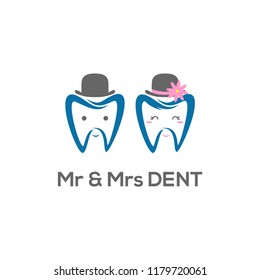 Dental dent Mr and Mrs character brand company identity vector design