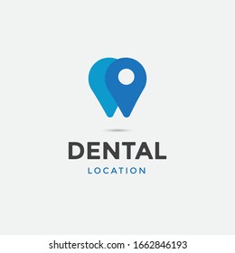 dental or dentis logo with pin location icon design template