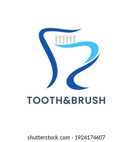 dental and dentistry logo design icon vector with toothbrush and tooth shape with blue color