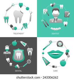 Dental design concept set with treatment dentist care flat icons isolated vector illustration