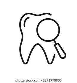 Dental Diagnostic Line Icon. Dentist's Magnifier for Teeth Checkup Linear Pictogram. Tooth Medical Exam. Dentistry Outline Symbol. Dental Treatment. Editable Stroke. Isolated Vector Illustration.