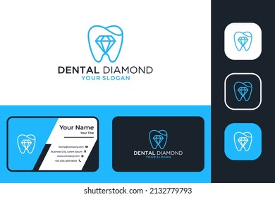 dental with diamond line art logo design and business card