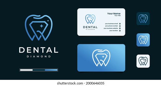 Dental and diamond logo inspiration. with line art style clean and brilliant