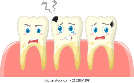 Dental and different teeth condition on white background illustration