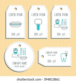 Dental discount gift tags. Ready to use. Flat design. Vector illustration
