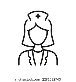 Dental Doctor Woman Line Icon. Female Dentist Linear Pictogram. Dental Surgeon Sign. Physician Specialist, Orthodontist, Endodontist Outline Symbol. Editable Stroke. Isolated Vector Illustration.