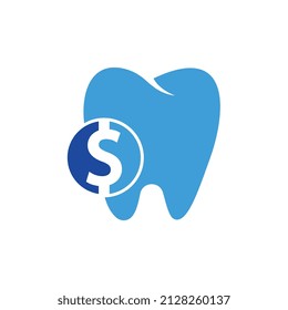 Dental dollar logo vector. Tooth and dollar coin vector icon. Dental saving money symbol, logo illustration.