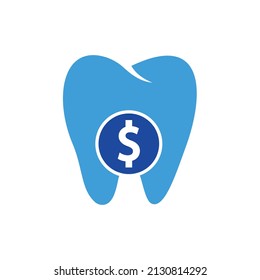 Dental-Dollar-Logo-Vektorgrafik. Zahn- und Dollarmünzen-Vektorsymbol. Zahnersparnis Geldsymbol, Logo-Abbildung.