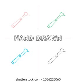 Dental drill hand drawn icons set. Dental handpiece. Color brush stroke. Isolated vector sketchy illustrations