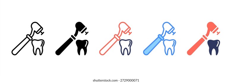 Conjunto de iconos de taladro dental Colección de estilo múltiple