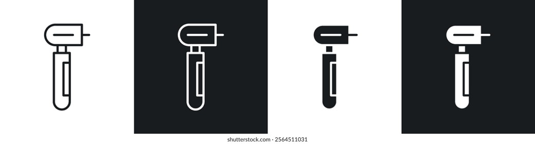 Dental drill icons collection in black filled and line style.