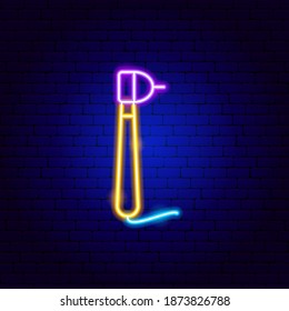 Dental Drill Neon Sign. Vector Illustration of Stomatology Promotion.