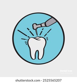 Dental Drilling Icon, Tooth Drill Vector Image, Oral Health Care Icon, Dentist Icon Vector.