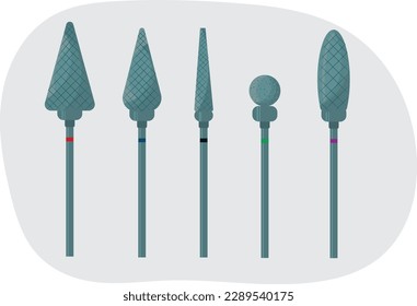 Dental drills and dental burs. Cutter for a drill. Dentistry. High quality vector illustration.