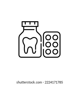 Dental drugs in pills and liquid form. Pixel perfect, editable stroke