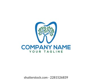 Dental and eco leaf healthy teeth logo design concept. Natural Dental care vector illustration.
