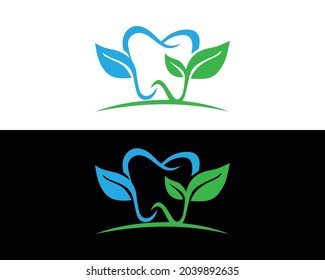 Dental with eco leaf logo design concept vector template.