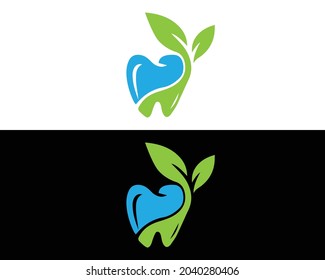Dental with eco leaf logo design concept vector template.