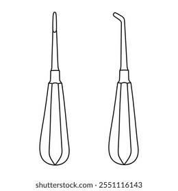 Dental elevator, tooth extraction tool, dental equipment,  dentist tool silhouette sketch