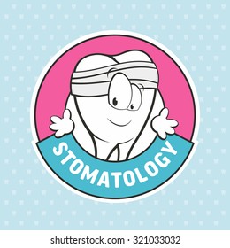 Emblema dental con dientes divertidos. Ilustraciones vectoriales