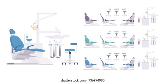 Dental equipment set. Dentistry technology products, office professional tools, medical equipment. Vector flat style cartoon illustration on white background