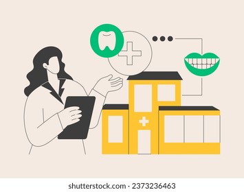 Dental esthetic clinic abstract concept vector illustration. Cosmetic dental service, teeth aesthetic treatment, private dentistry, beauty medical clinic, smile treatment studio abstract metaphor.