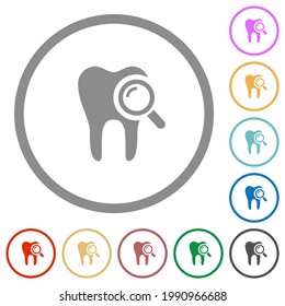 Dental examination flat color icons in round outlines on white background