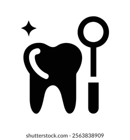 Dental examination icon with healthy tooth and dental tool.