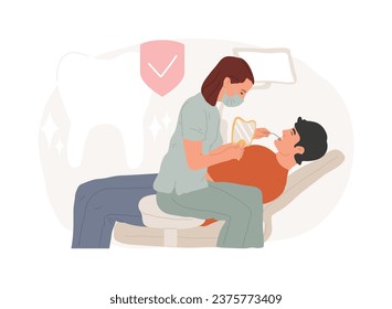 Dental examination isolated concept vector illustration. Dental care service, teeth examination, clinical procedure, visit a dentist, periodontal exam, comprehensive oral test vector concept.