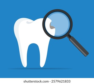 Dental examination with magnifying glass. Vector flat illustration stock illustration