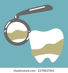 Examen dental de un diente con una piedra. Vector de dibujos animados de dientes. Ilustración vectorial aislada con equipo dental. La formación de tartar es un fenómeno común en la odontología