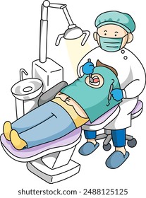 Dental examination, dental visit, dental unit, dental appointing, oral health check up, flat, minimal style, cartoon