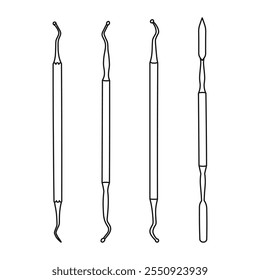 Dental excavator, cement spatula, dentist tool silhouette sketch