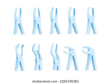 Dental Extracting Forceps Set. Dental Oral Tool. Modern Flat Vector Illustration.