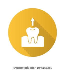 Dental extraction flat design long shadow glyph icon. Tooth pulling. Vector silhouette illustration