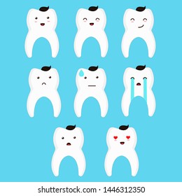 Dental face expressions, Teeth kawaii vector illustration.
