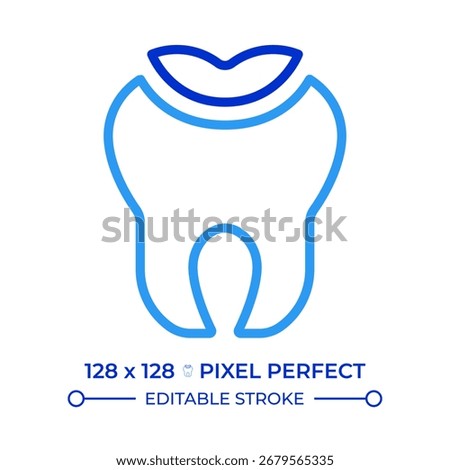 Dental filling pixel perfect two color line icon. Medical service. Cosmetic dentistry. Tooth treatment bicolor outline symbol. Duotone linear pictogram. Isolated illustration. Editable stroke