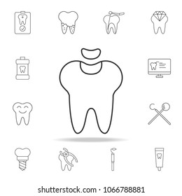 Dental fillings icon. Tooth restoration sign. Detailed set of dental outline line icons. Premium quality graphic design icon. One of the collection icons for websites, web design on white background