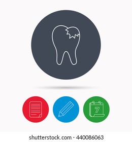 Dental fillings icon. Tooth restoration sign. Calendar, pencil or edit and document file signs. Vector