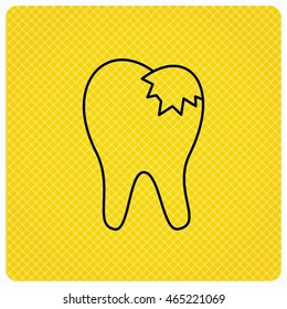 Dental fillings icon. Tooth restoration sign. Linear icon on orange background. Vector