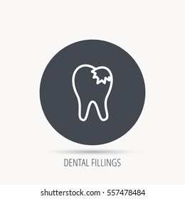 Dental fillings icon. Tooth restoration sign. Round web button with flat icon. Vector