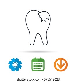 Dental fillings icon. Tooth restoration sign. Calendar, cogwheel and download arrow signs. Colored flat web icons. Vector