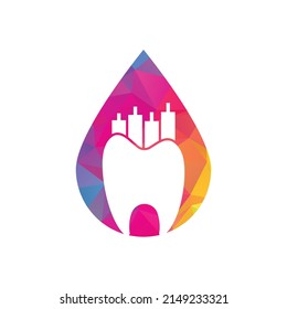 Logo del concepto de caída de la financiación dental. Plantilla de diseño del logotipo vectorial de estadio dental.	